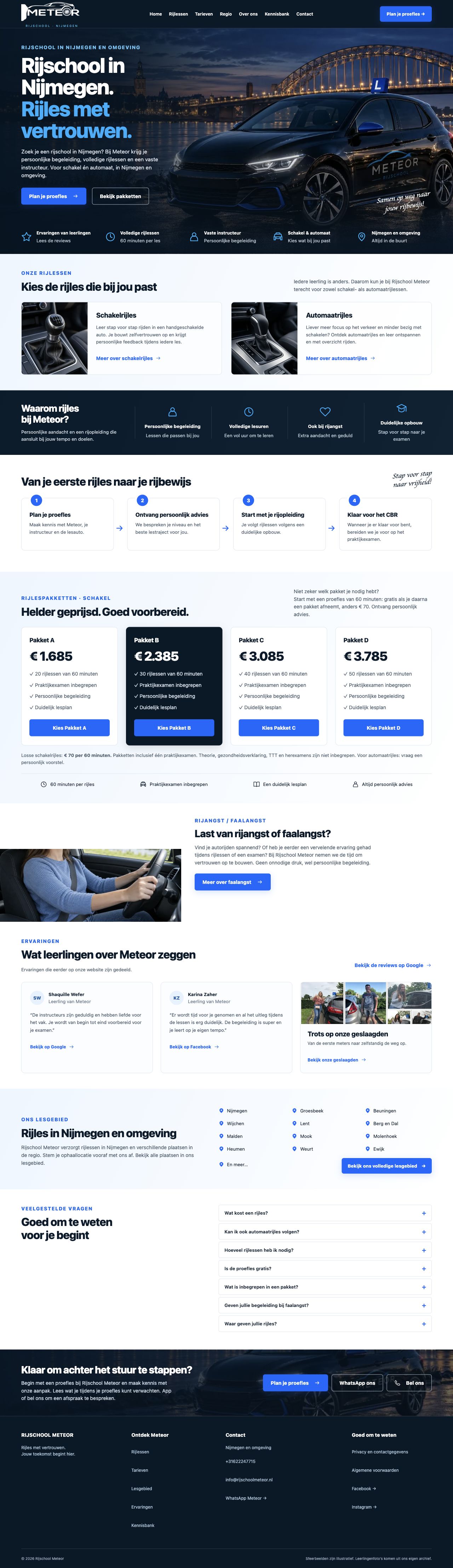 The actual Rijschool Meteor website with lessons, local information and trial-lesson enquiries